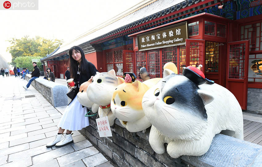 北京の故宮神武門近くに登場した「宮廷貓」オブジェ（寫真著作権は東方ICが所有のため転載禁止）。 