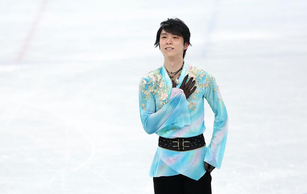 2月10日、2022年北京冬季五輪フィギュアスケート男子シングル?フリーで演技する日本の羽生結弦選手（撮影?曹燦）。