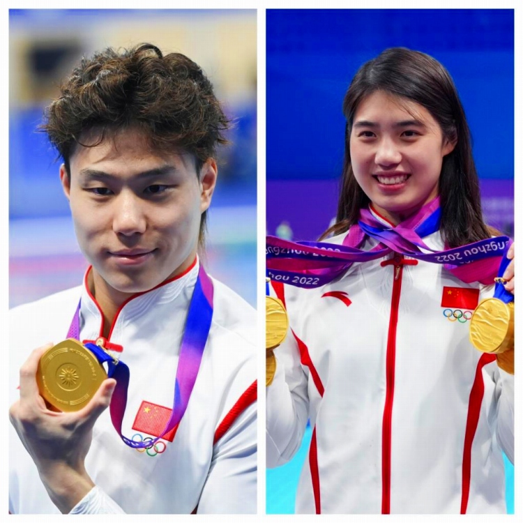 中國水泳男子の覃海洋選手（寫真左）と水泳女子の張雨霏選手。