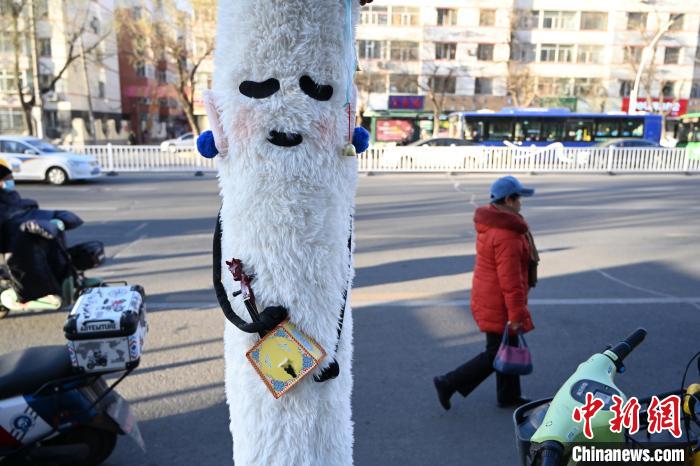 カラフルな冬の裝いとなった街路樹　內蒙古呼和浩特